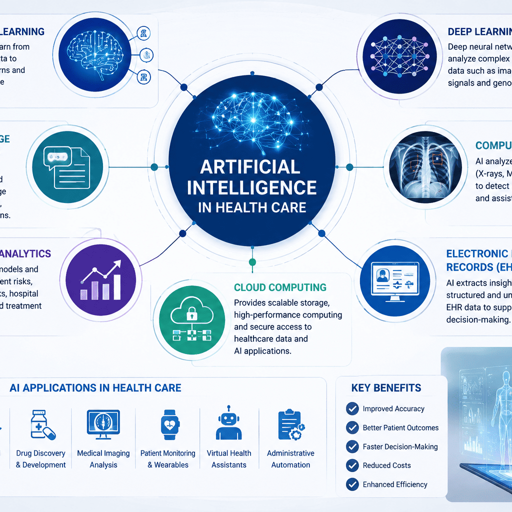 Artificial intelligence technologies used in modern healthcare.