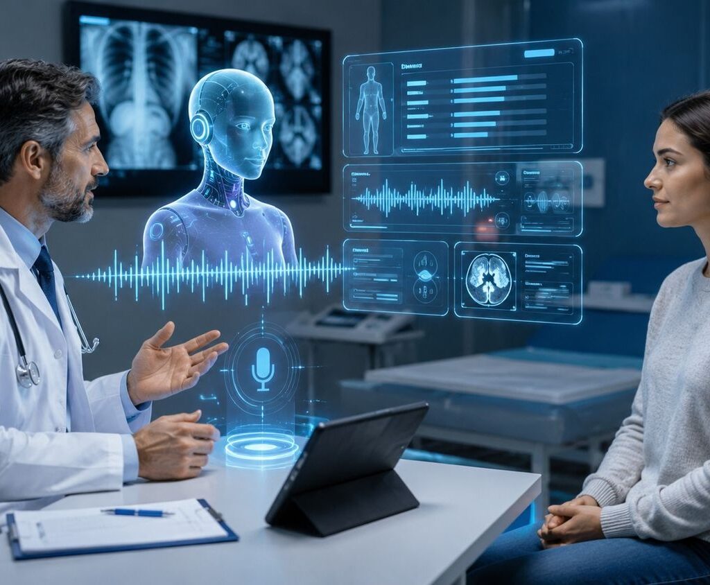 AI clinical documentation system assisting a doctor during a patient consultation