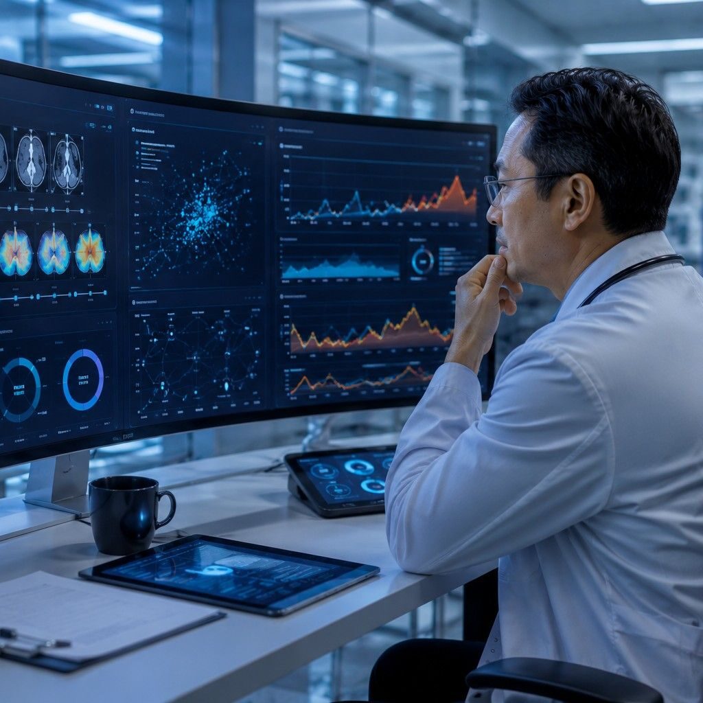 Clinician comparing traditional and AI-assisted healthcare workflow
